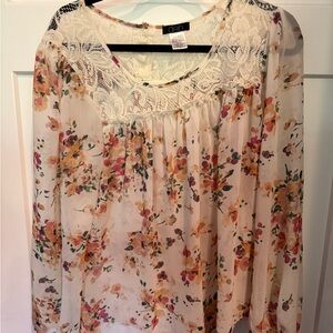 Deb Floral Lace Blouse in Cream and Orange